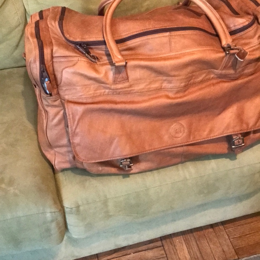 Men's Tan Leather Weekender Duffel Bag